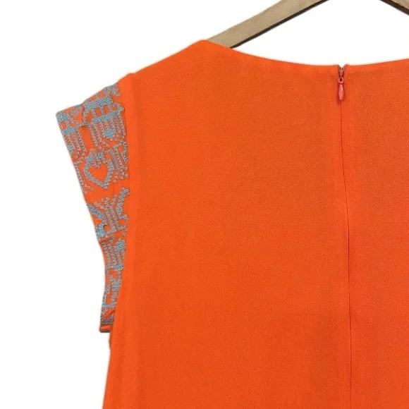 THML Embroidered Short Sleeve Boho Mini Tunic Dress Coral Size Medium - Picture 7 of 12